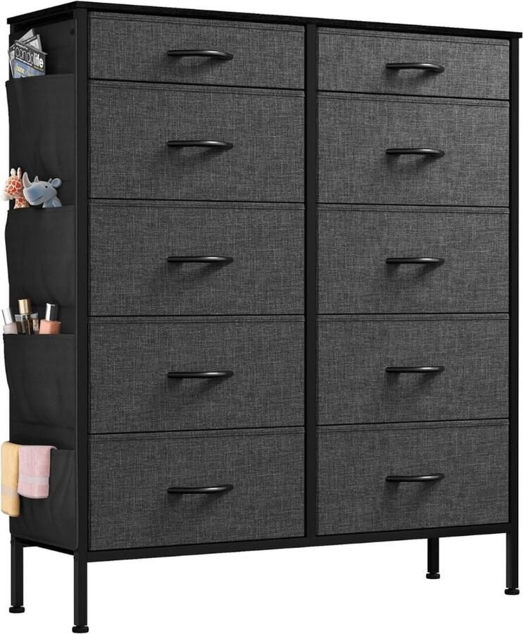 Goodivery Ladekast Ladenkast Ladekasten Laden voor slaapkamer Opbergladen met handgrepen Zwart Grijs 29.8 x 100 x 73 cm