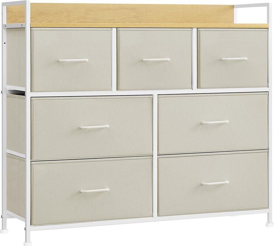Goodivery ladenkast 7 stoffen lades met handgrepen metalen frame 28.5D x 98W x 85H cm Crème en troebel wit