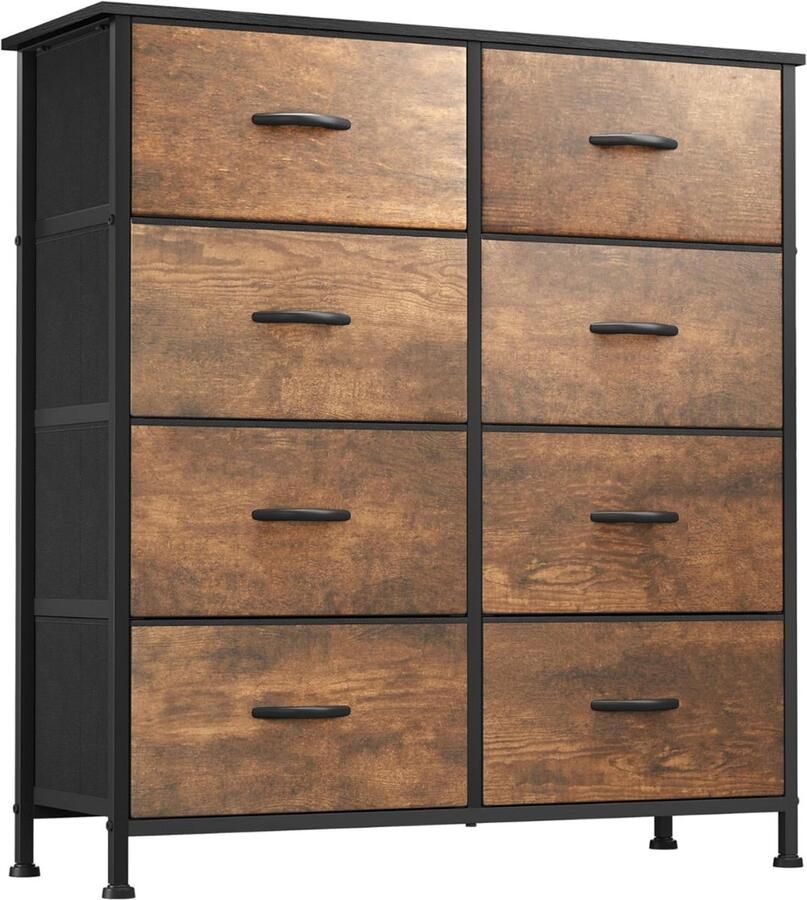 Goodivery ladenkast 8 lades stoffen dressoirs met makkelijk te trekken handgreep Robuust stalen frame 30D x 85.5W x 97.5H cm rustiek bruin