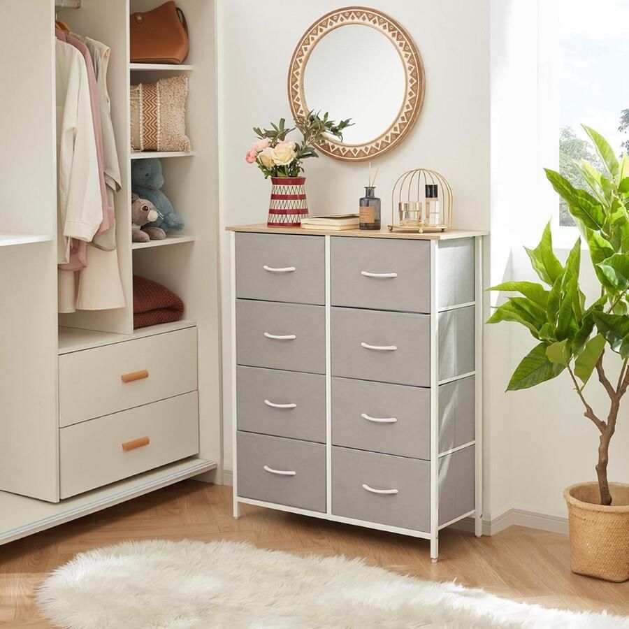 Goodivery ladenkast 8 stoffen dressoirs Opbergtoren voor kast 30D x 80W x 95.3H cm Lichtgrijs