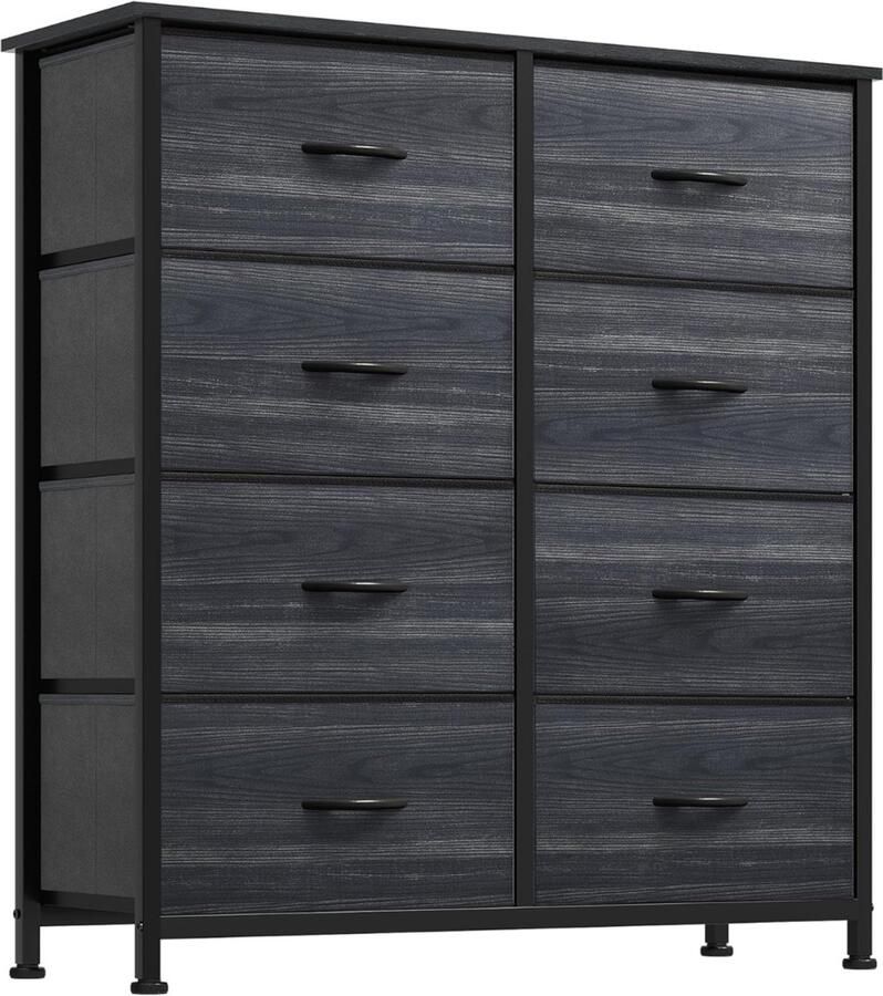 Goodivery ladenkast 8 stoffen lades met handgrepen Metalen frame 30D x 86W x 98H cm Zwarte houtnerf