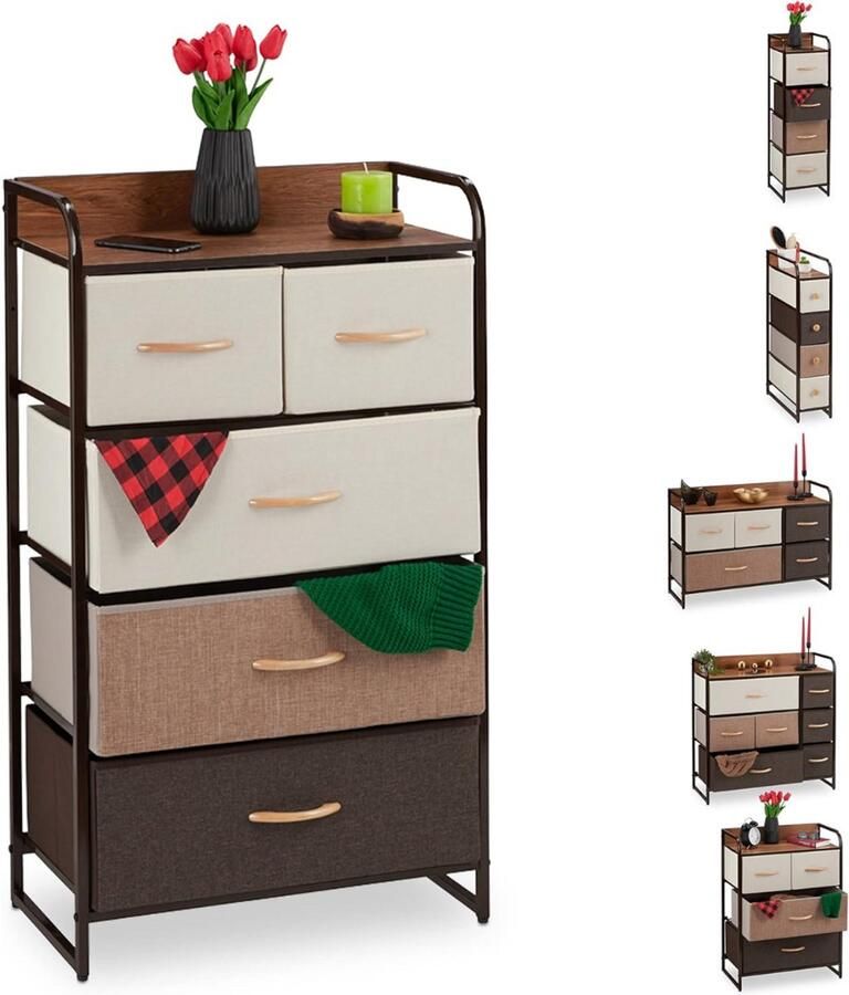 Goodivery ladenkast Opvouwbare manden 5 Stoffen kast 31D x 58W x 100H cm Wit Bruin Beige