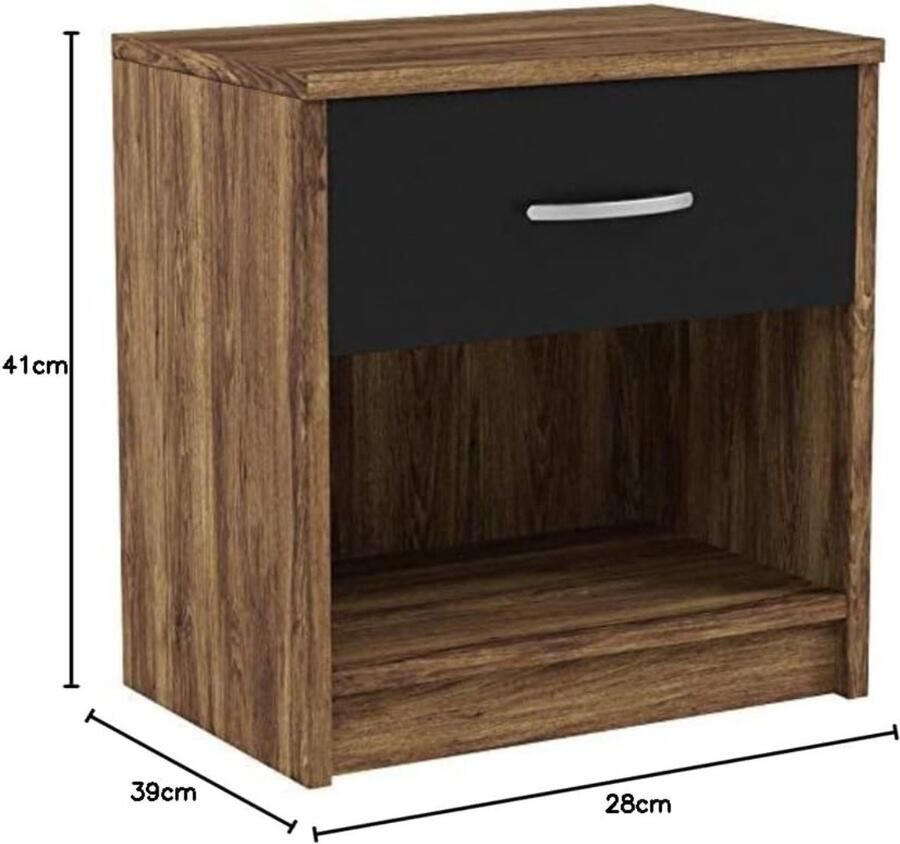Goodivery Nachtkastje Laden Kast Bruin zwart 28D x 39W x 41H