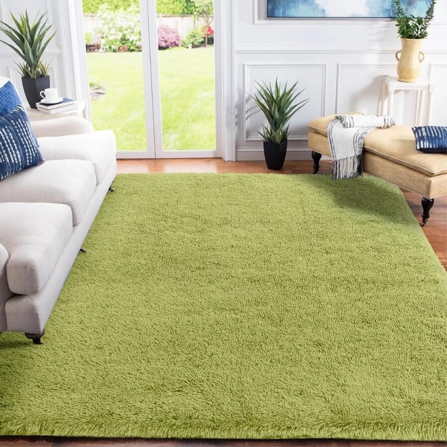 Goodivery Tapijt Hoogpolig vloerkleed voor de woonkamer slaapkamer of als bedmat 120 x 160 cm groente