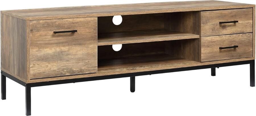 Goodivery Tv meubel TV-meubel met 2 vakken TV-bord met kabelpoort 132 x 39 x 45.5 cm Bruin
