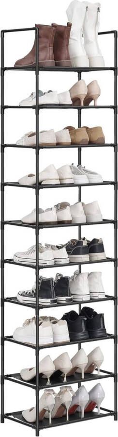 Goods Schoenenrek 10 niveaus schoenenrek schoenenopberger smal 28 x 45 x 173 cm metalen frame planken van vliesstof voor hal slaapkamer zwart