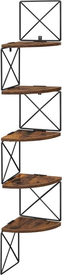 Goods Stijlvolle Hoekplank met 5 Niveaus voor Slaapkamer Woonkamer Studiekamer en Badkamer Eenvoudige Montage Vintage Bruin-Zwart Design