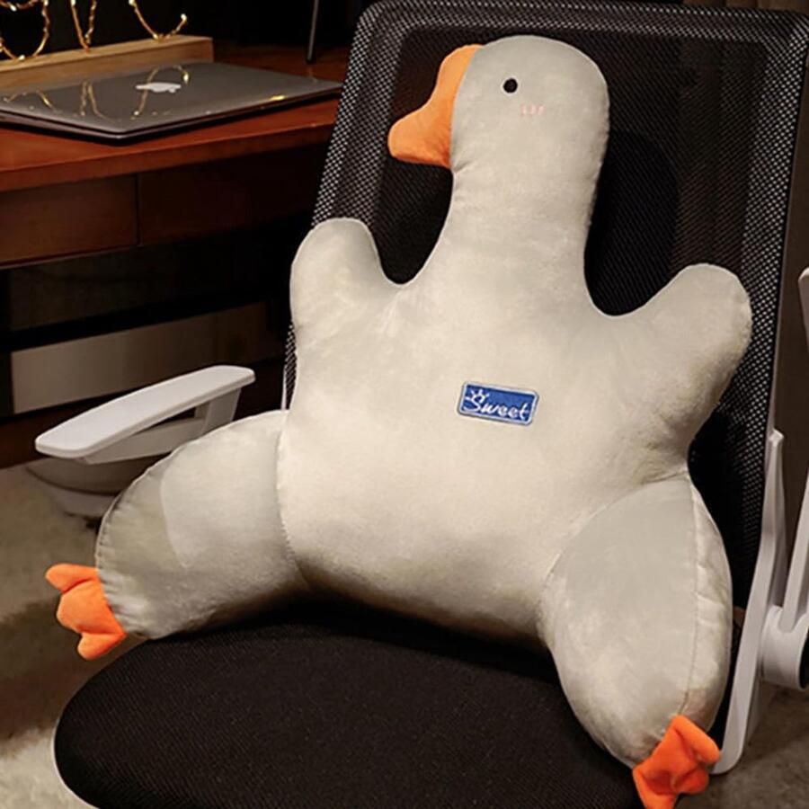 Goose Shaped Plush Lumbar Cushion Waist Support Pillow with Washable Cover Back Support Pillow Bed Rest Reading Pads Chair Back Cushion for Bedroom Office Car (Grey)