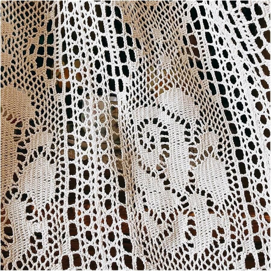 Gordijn voor ramen keuken katoenen garen gehaakt kort gordijn voor deur kast keuken raam half gordijn (B 150 cm x H 55 cm)