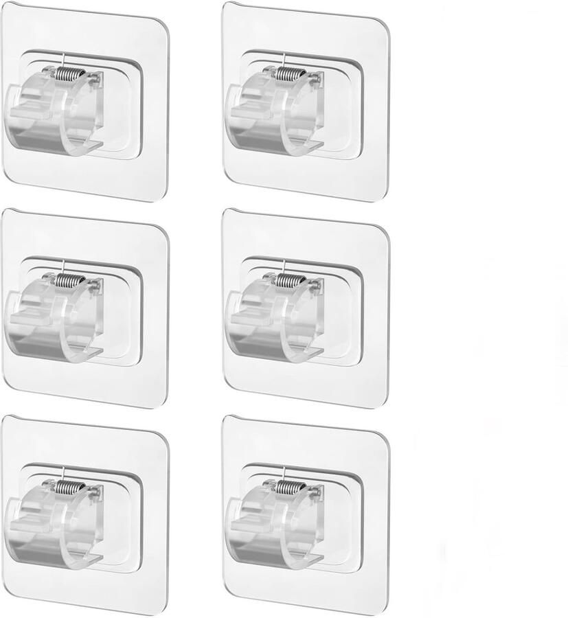 Gordijnroede met zelfklevende houders 6 stuks Zonder boren Voor Gordijn of Kast Polycarbonaat Gordijnhaak houder voor gordijnroede Zelfklevende haken voor gordijnroede Transparant