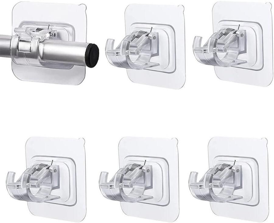 Gordijnroedehaken 6 Stuks Gordijnroedehouder gordijnrails gordijnroede ophangen zelfklevende haken voor gordijnroede transparant badkamer Voor Gordijn of Kast zonder boren Ophanghaken ophanghaakjes - Foto 2
