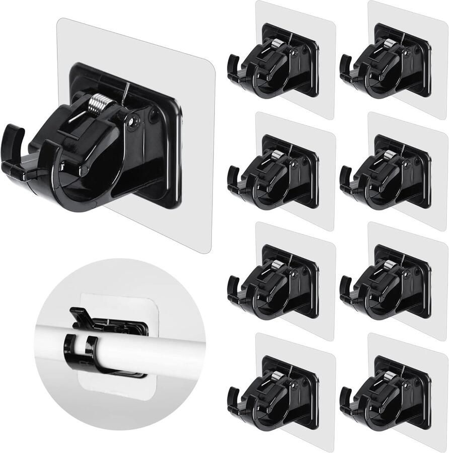 Gordijnroedehaken 8 stuks Gordijnroedebeugel Geen boren nodig Haken Gordijnroede Hangende gordijnroede Zwart Badkamer Voor gordijnen of kledingkasten Verbeterde gordijnroedebeugel 6x6cm Multifunctioneel