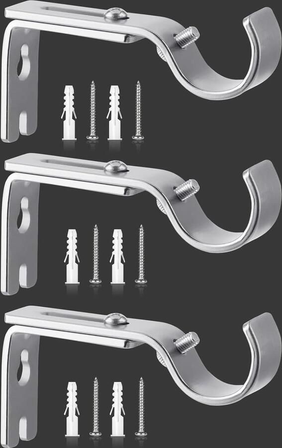 Gordijnroedehouder verstelbaar 3 stuks gordijnroedehouders metalen wandhouder gordijnhouder met schroeven en boren voor slaapkamer kast (zilver)