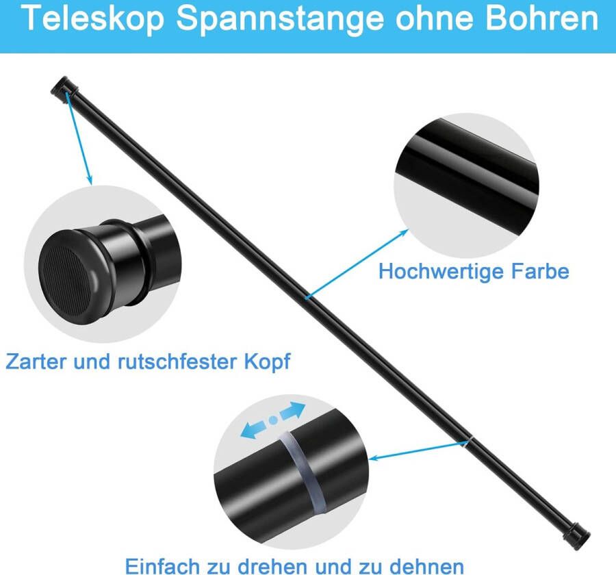 Gordijnstang 2 stuks zonder boren spanstang telescoopstang gordijn voor kasten raam kledingkast 140-250 cm zilver (diameter 25 mm)