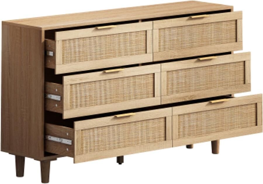 Gotagee 130CM 6-laden rotan opbergkast rotan lade voor slaapkamer woonkamer natuurlijk
