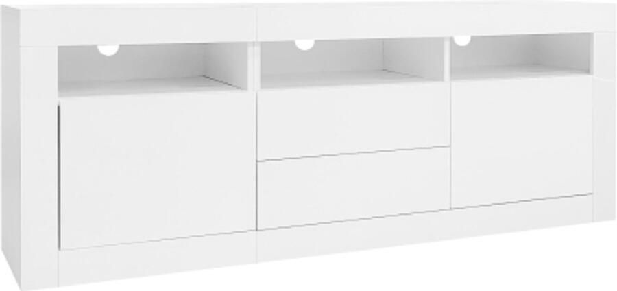 Gotagee 160x35x60cm Hoogglans TV-meubel met LED-verlichting 3 open compartimenten 2 deuren 2 lades Smart App-bediening voor 70-inch TV