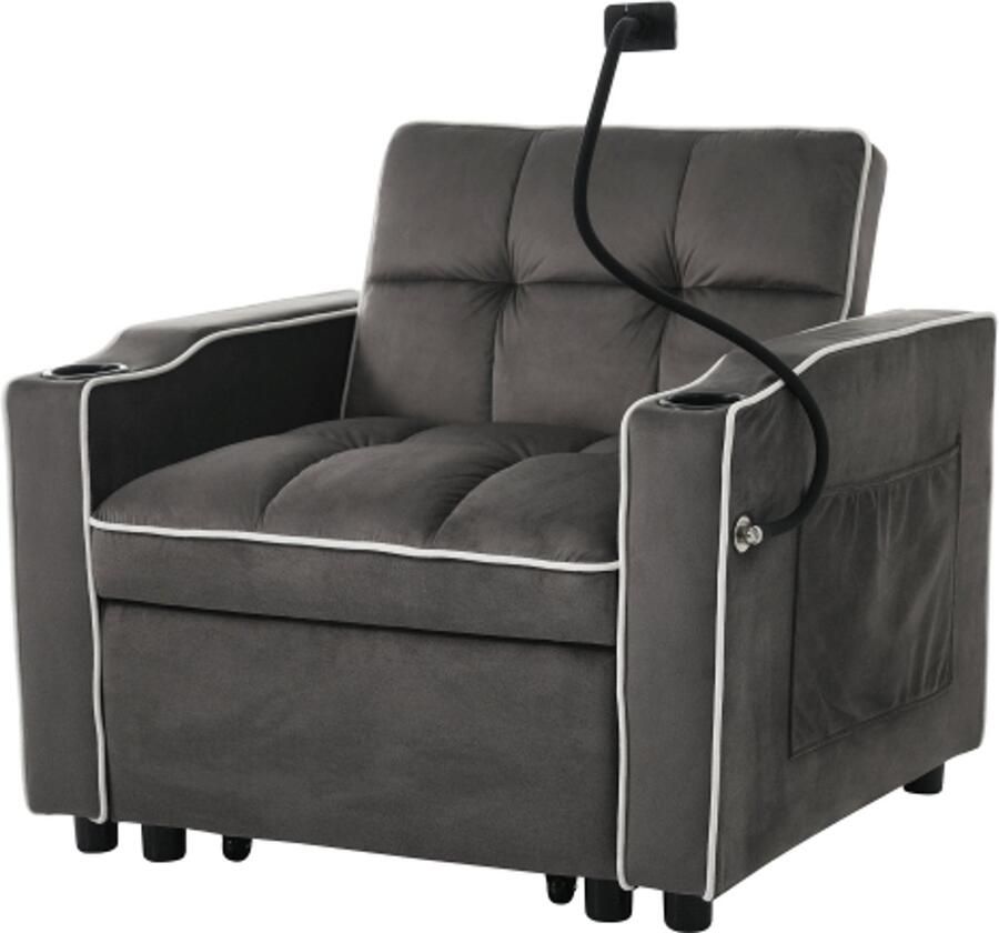 Gotagee 3-in-1 uitschuifbare eenpersoonsslaapbank met bekerhouders en houder voor mobiele telefoon ligstoel slaapstoel fauteuil perfect voor kleine ruimtes 83*167*76cm
