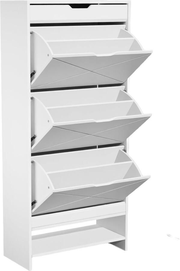 Gotagee 3 Laden Blister Schoenenrekkast Houten Schoenenkast met Uitschuifbare Plank aan de Bovenkant 2 Niveaus Wit