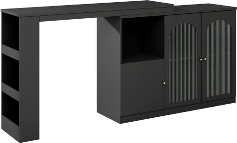 Gotagee 360° draaibare bartafel zwarte draaibare eet- en barkast multifunctionele opbergkast met glazen deur