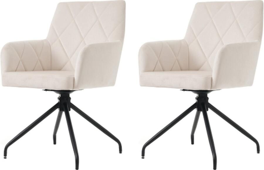 Merlooks Set van 2 360° draaibare eetkamerstoelen met ruitpatroon gestoffeerde fauteuil met 4 metalen poten moderne loungestoel woonkamerstoel voor slaapkamer studeerkamer lendensteun
