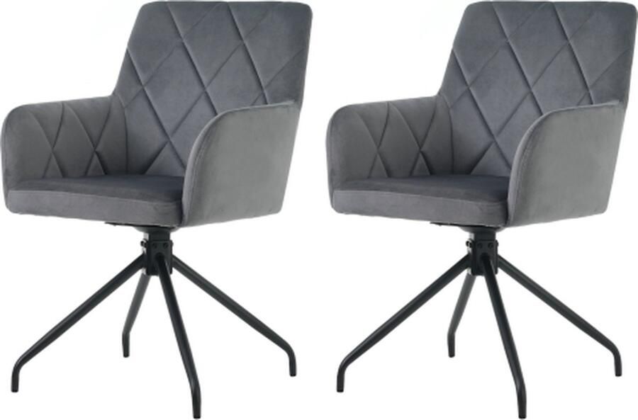 Merlooks Set van 2 360° draaibare eetkamerstoelen met ruitpatroon gestoffeerde fauteuil met 4 metalen poten moderne loungestoel woonkamerstoel voor slaapkamer studeerkamer lendensteun