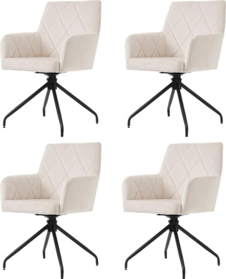 Gotagee 360° Draaibare Eetkamerstoel Set van 4 Gestoffeerde Fauteuil met Metalen Poten Lounge Stoel Woonkamerstoel Lendensteun Fluweel Antraciet