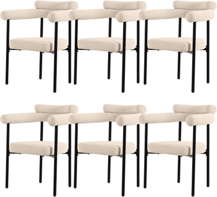 Gotagee 6 eetkamerstoelen moderne en eenvoudige eetkamerstoelen van suède stof ringstoelen geschikt voor eetkamers woonkamers en studeerkamers crèmekleurig