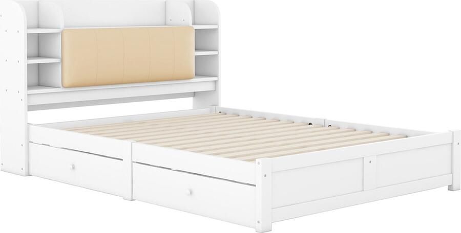 Gotagee Bedframe houten bed laag bed modern tweepersoonsbed lade eenpersoonsbed wit - Foto 2