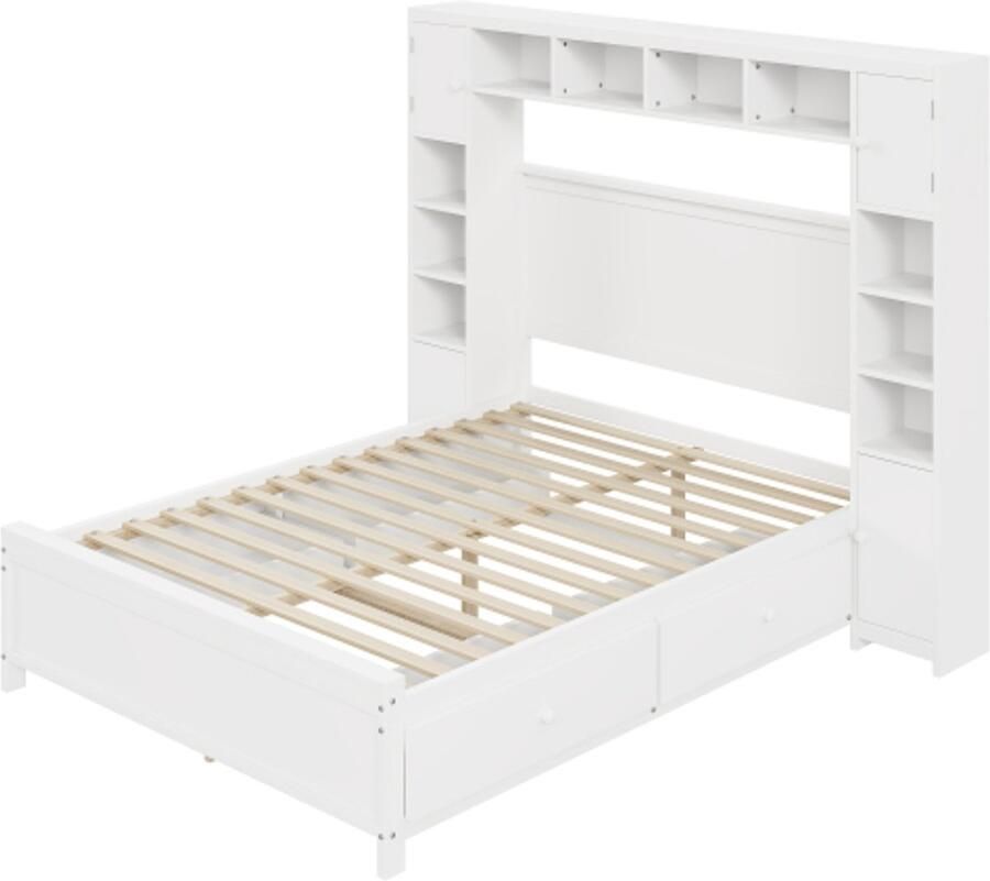Gotagee Bedframe met opbergruimte 140x200 met 4 lades en grote opbergkast tweepersoonsbed met lattenbodem wit