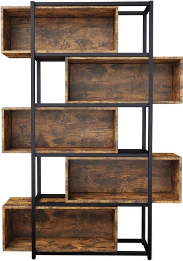 Gotagee Boekenkast 5 niveaus met planken houtnerf bruin met zwarte stalen buis
