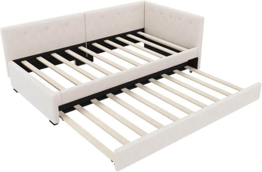 Gotagee Dagbed 90x200cm Dagbed met uitschuifbed Slaapbank Eenpersoonsbed (zonder matras) Minimalistische stijl beige