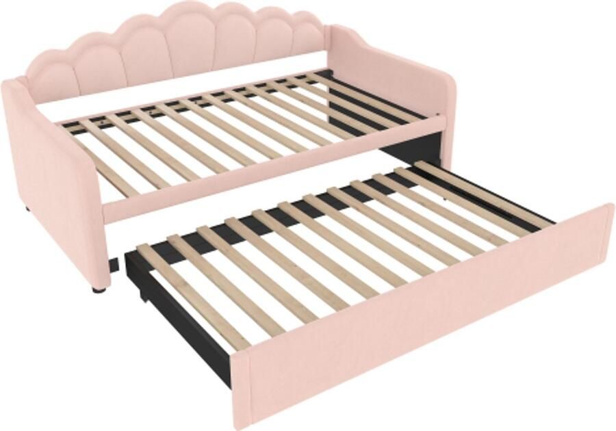 Gotagee Dagbed met uitschuifbaar bed slaapbank eenpersoonsbed (zonder matras) tweepersoonsbed fluweel kleurveranderende ledstrip 90x200cm (180x200cm) roze