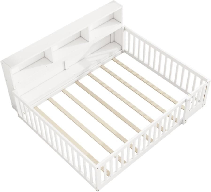 Gotagee Daybed 140x200cm slaapbank nachtkastje met opbergvak bed met lattenbodem (zonder matras) grenenhout wit