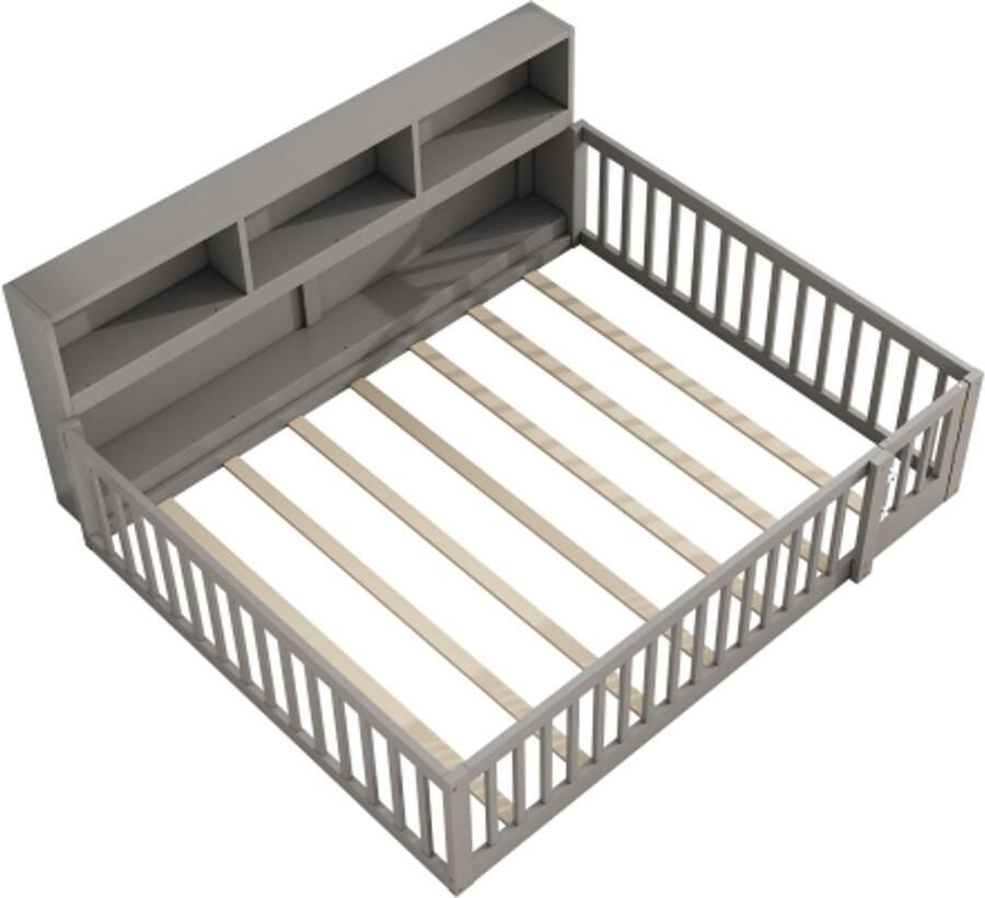 Gotagee Daybed 140x200cm slaapbank nachtkastje met opbergvak bed met lattenbodem (zonder matras) grenenhout grijs