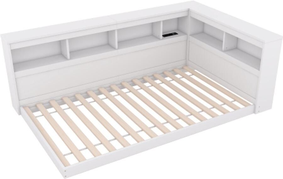 Gotagee Daybed 90 x 200 cm slaapbank daybed met stopcontact en 2 USB-poorten bed met lattenbodem (zonder matras) wit