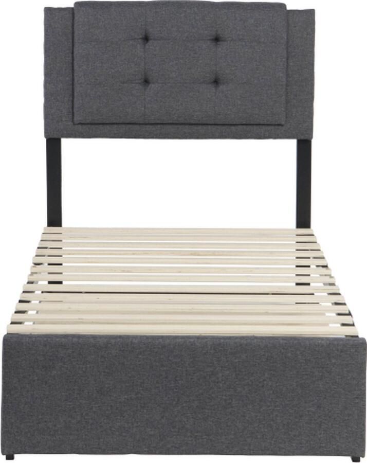 Gotagee Daybed 90x200+90x190cm Tweepersoonsbed (zonder matras) Gestoffeerd bed Logeerbed Opklapbed en opklapbare metalen poten Linnengrijs