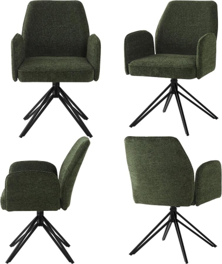 Gotagee Draaistoel (4 stuks) stoel met armleuning 360° draaibaar woonkamerstoelen eetkamerstoelen make-up stoelen met rugleuning ergonomische stoel donkergroen