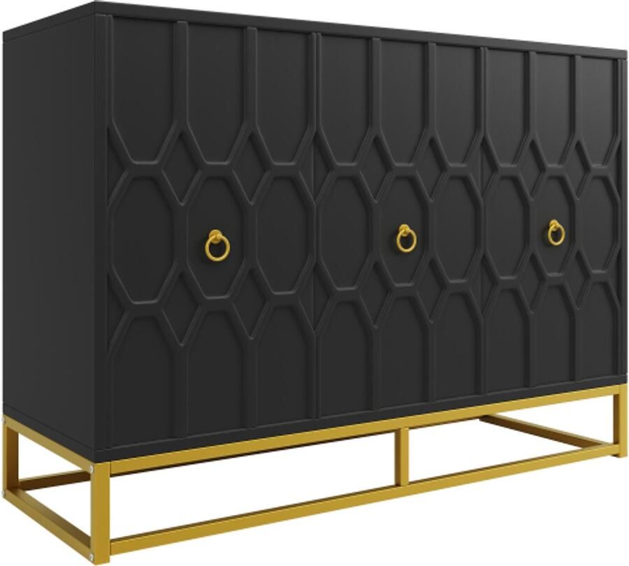 Gotagee Dressoir (120×40×85cm) buffetkast kasten eetkamer woonkamer opbergkasten patroonkasten keukenmeubilair ijzeren framepoten zwart