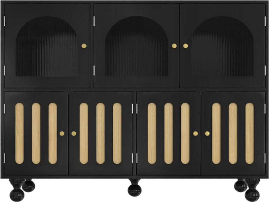 Gotagee Dressoir glazen deur sleutelvormige deur ronde kolompoten opbergkast eetkamerkast woonkamerkast