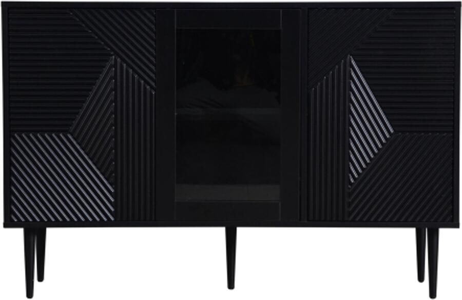 Gotagee Dressoir Ladekast met 3 deuren met metalen poten en glazen deuren zwart afmetingen: 120 x 38 x 79 5 cm