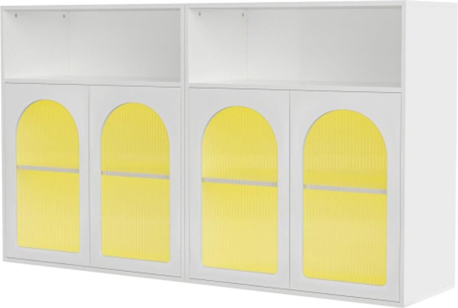 Gotagee Dressoir met glazen deur en LED-houten kast onafhankelijke kast voor keuken huis woonkamer wit 140 x 35 x 90 cm