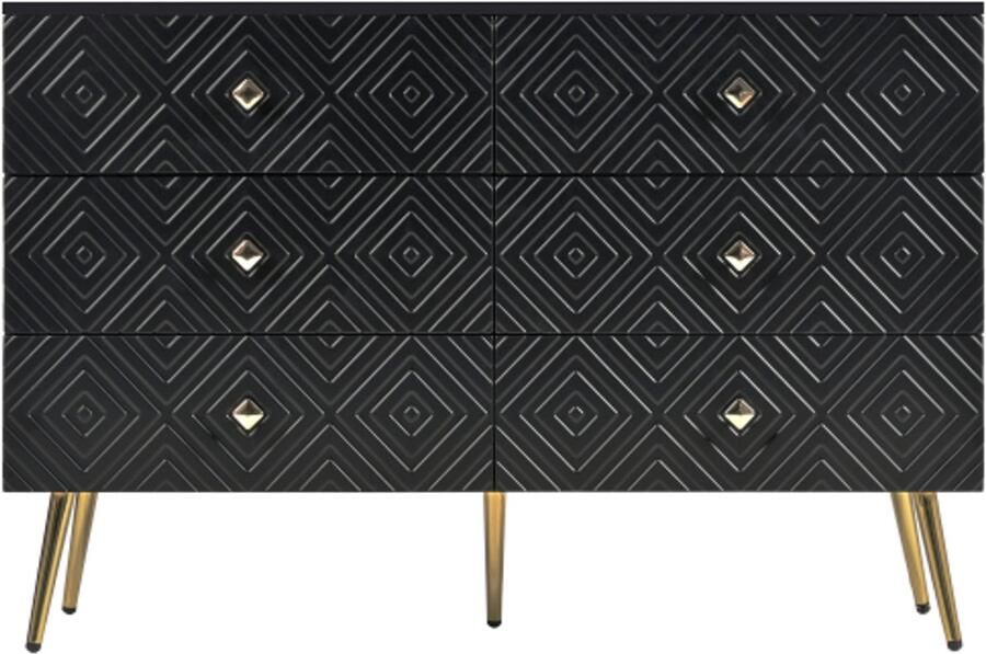 Gotagee dressoir Moderne ladekast met 6 laden – 120x40x80cm – Elegant zwart met goud – Slaapkamer & Woonkamer