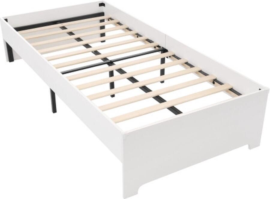 Gotagee Eenpersoonsbed 90x200cm kinderbed (zonder matras) wit massief houten bed jeugdbed volwassenbed met lattenbodem met antislip design