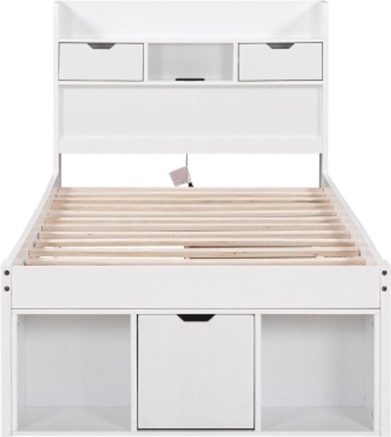 Gotagee Eenpersoonsbed 90x200cm met USB-aansluiting & lades & opbergkast kinderbed jeugdbed multifunctioneel bed grote opbergruimte zonder matras wit