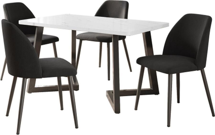 Gotagee Eetkamerset (5-delig) 117x68cm eettafel met 4 stoelen set marmerpatroon keukentafel eetkamerstoel met rugleuning zwarte stoel met ijzeren poten