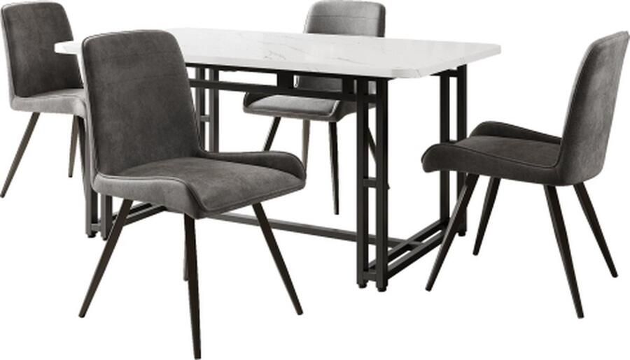 Gotagee Eetkamerset (5-delig) 120x70cm eettafel met 4 stoelen set donkergrijze fluwelen stoel met ijzeren poten keukentafelset wit MDF tafelblad