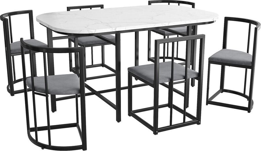 Gotagee eetkamerset Tafel- en stoelenset (7-delig) bestaat uit een eettafel van 80 x 140 cm en 6 stoelen