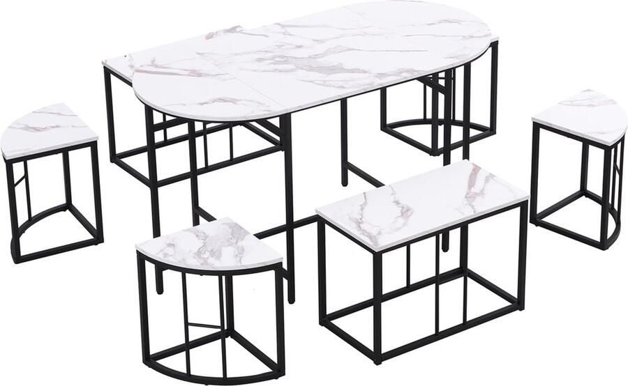 Gotagee eetkamerset Tafel en stoelenset (7 stuks) Eettafel 70 x 140 cm met 6 stoelen Zitset