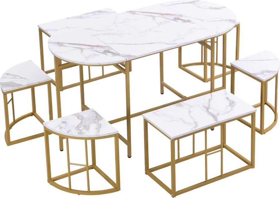 Gotagee eetkamerset Tafel en stoelenset (7 stuks) Eettafel 70 x 140 cm met 6 stoelen Zitset