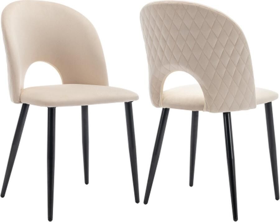 Gotagee Eetkamerstoel 2 stuks gestoffeerde stoel Fluweel Beige met rugleuning Verstelbare voeten